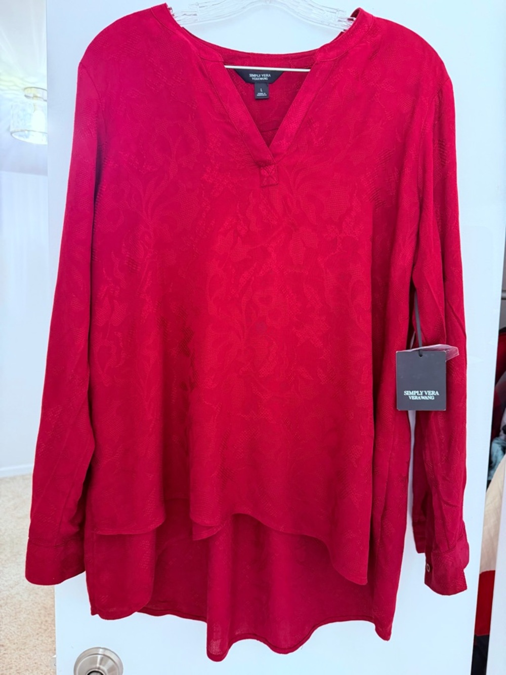 Simply Vera Vera Wang Raspberry Red Long-Sleeve V-Neck Tunic